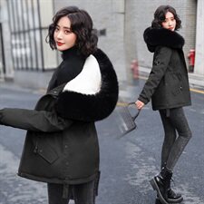 棉衣女中长款派克服2020冬装新款女装大毛领连帽棉袄棉袄外套潮派克服，女装派克服，依恋蒂丝