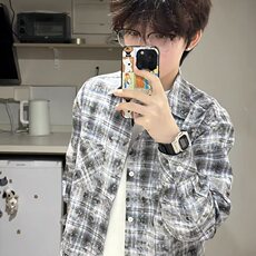 新款流行灰色扎染格子衬衫男夏季原宿气质慵懒文艺insCS38，男装衬衫，星座1116A（原606A-3）