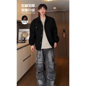 毛呢外套男加棉加厚秋冬新款港风复古休闲翻领夹克-A1550P80控128图片