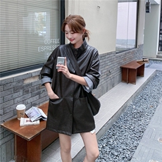 复古韩版皮衣女2025秋装新款中长款外套PU皮夹克今年流行黑色外套，女装短外套，意芙