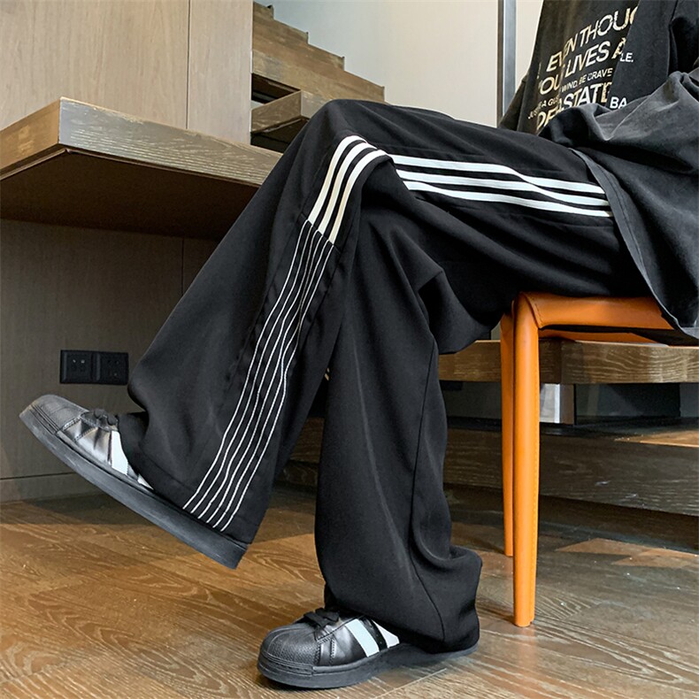 8XL-M三条杠运动裤大码直筒长裤美式街头阔腿裤休闲卫裤KZ1905P58，男装休闲裤，电商B238