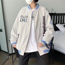 港风宽松棒球服男刺绣拼接夹克青少年立领长袖HY06P60图片