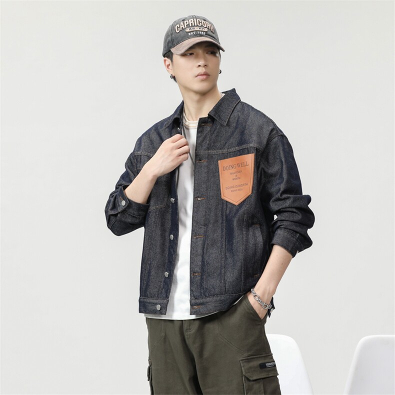 高品质2025新款水洗潮牌微阔牛仔衣男休闲夹克外套，男装工装外套，电商D218A