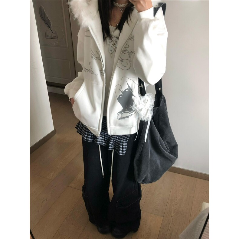 现货DA261-批65美式复古白色毛领连帽卫衣男女秋冬新款,男装卫衣,星座603-2