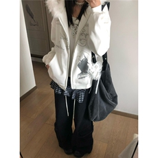 现货DA261-批65美式复古白色毛领连帽卫衣男女秋冬新款，男装卫衣，星座603-2