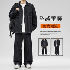 新款牛仔两件套舒适百搭宽松TZ0010特批130：219，男装衬衫，星座718