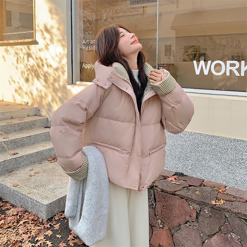 【现货50R】2025冬季新款格子撞色粉色羽绒服2c009/6619/p255k368,女装羽绒服,2C009