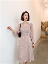 秋冬新款优雅修身中长款连衣裙女装，女装连衣裙，荷塘月色