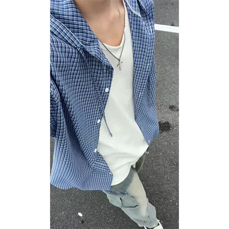 美式复古蓝色连帽/翻领衬衫男衬衣外套上衣DC2243/DC2244-特价P35,男装衬衫,电商A007
