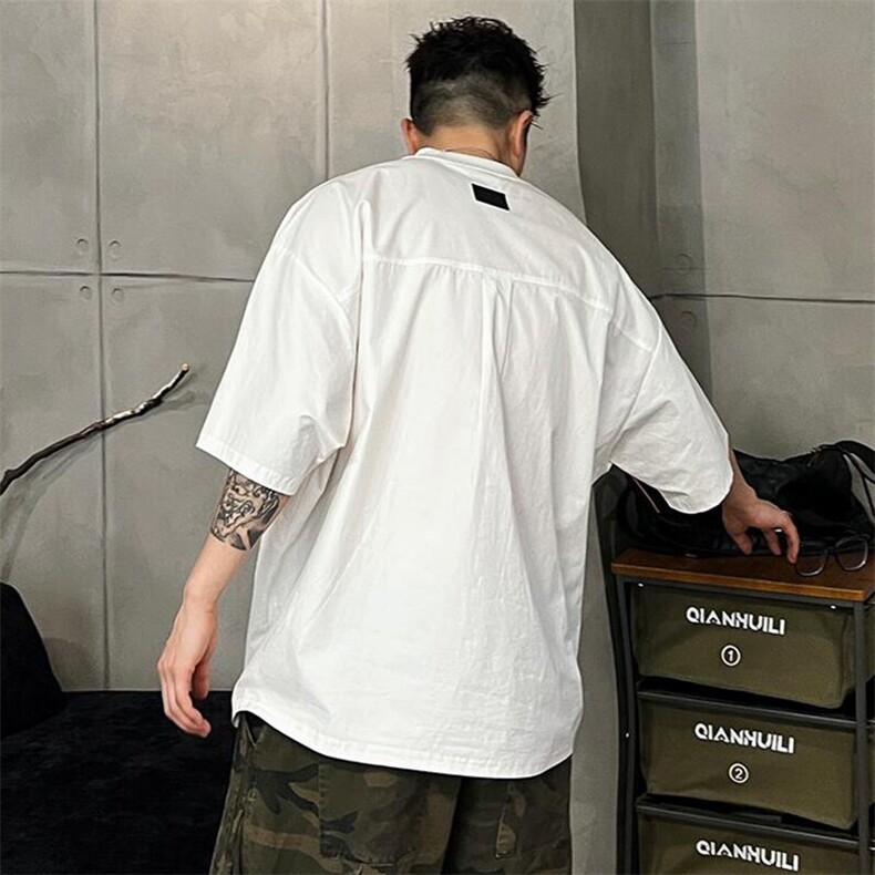 美式复古蝙蝠袖T恤男夏季轻薄落肩袖宽松打底衫小领口拼接七分袖,男装T恤,电商A089-1
