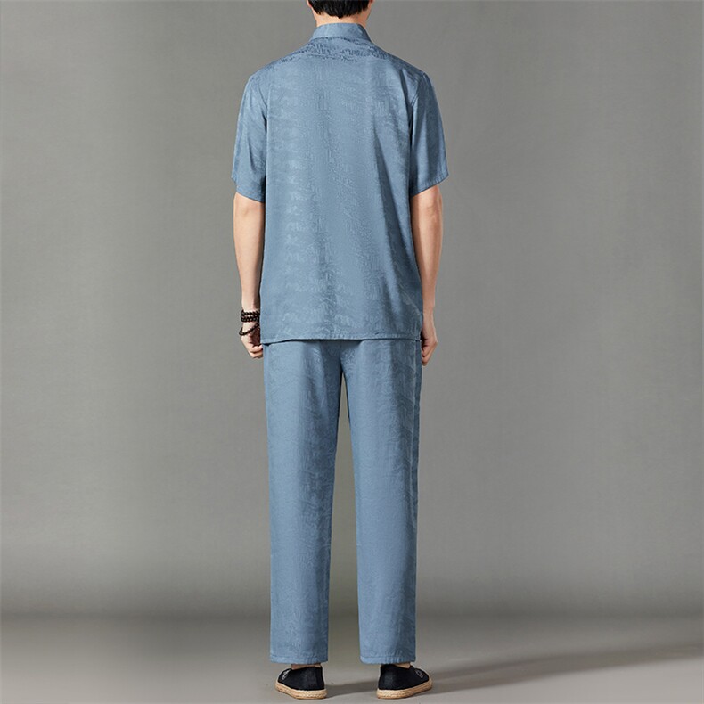 2026夏季薄款高端风冰丝短袖衬衫套装唐装汉服HL23808-P120,男装休闲套装,星座1105-3
