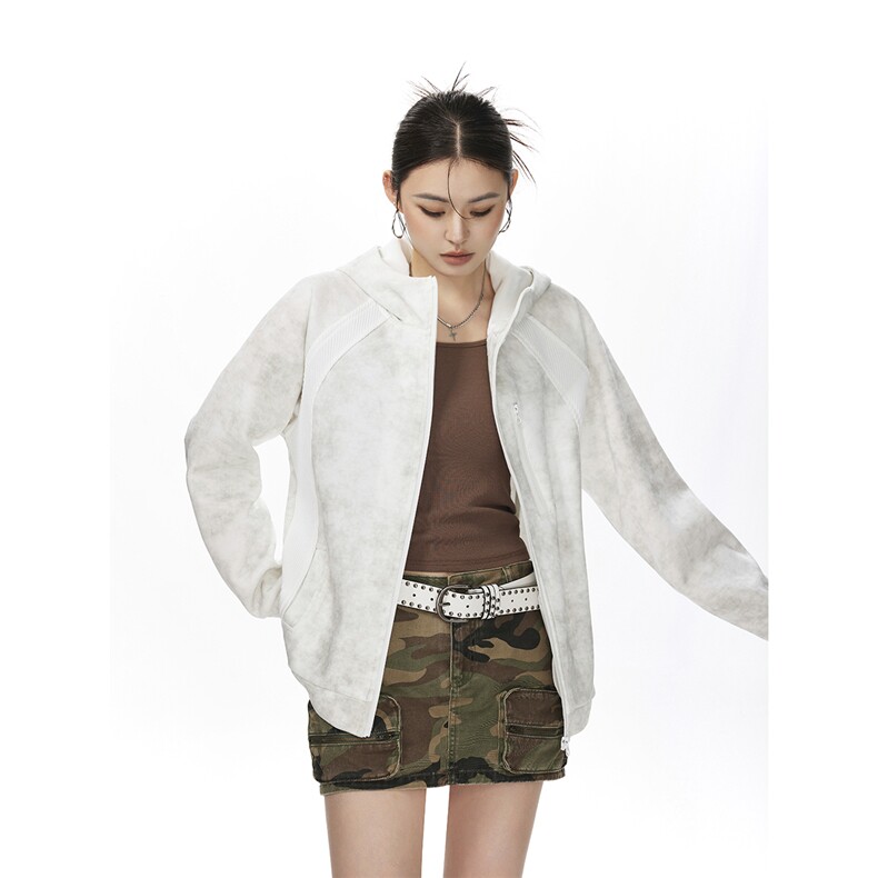 可二开脏脏灰扎染罗纹拼接运动修身大码M-5XL夹克JK78077P75控108，男装夹克，星座227-7