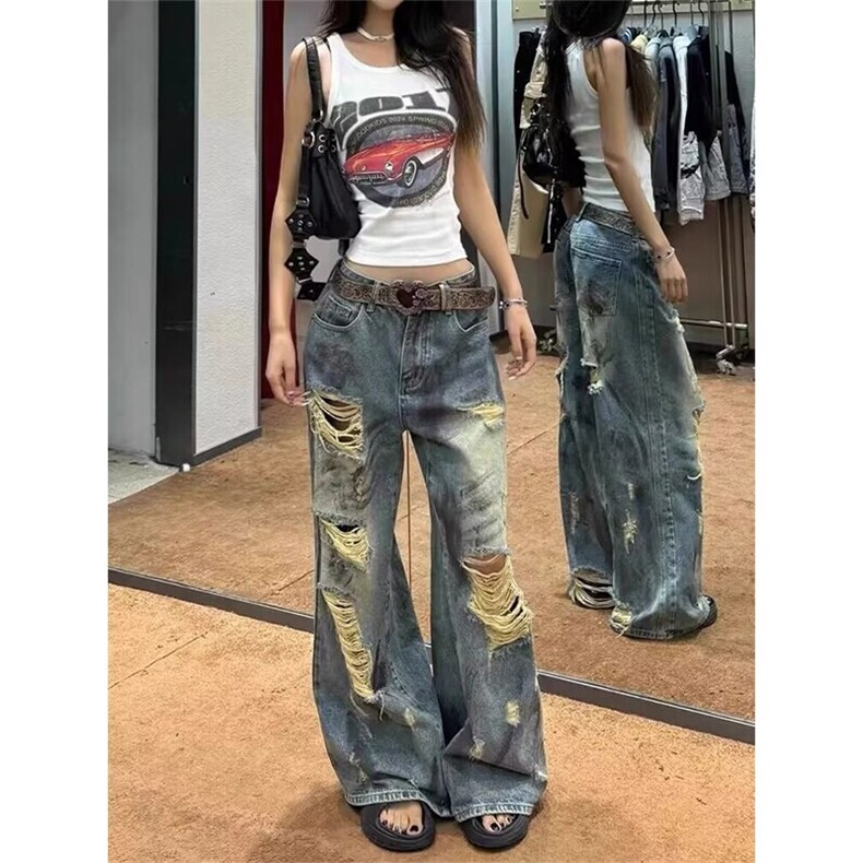 美式高街破洞直筒牛仔裤男女休闲裤NK804/P48,男装牛仔裤,电商D202-1