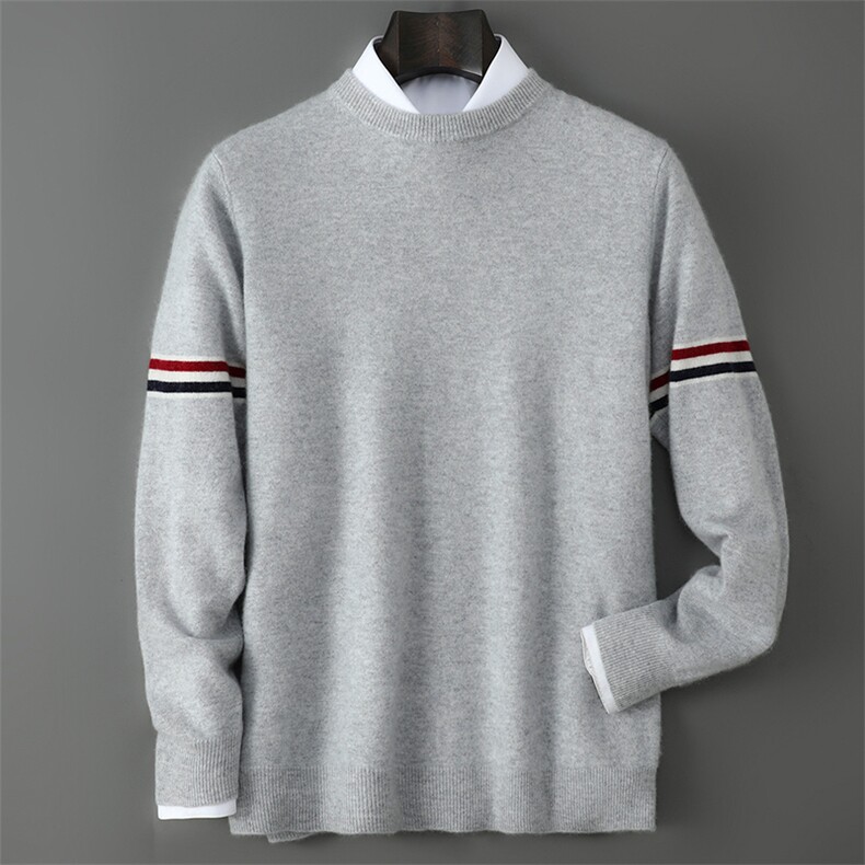 2025年秋季时尚百搭通勤简约双袖拼色，男装羊毛衫，千国羊绒