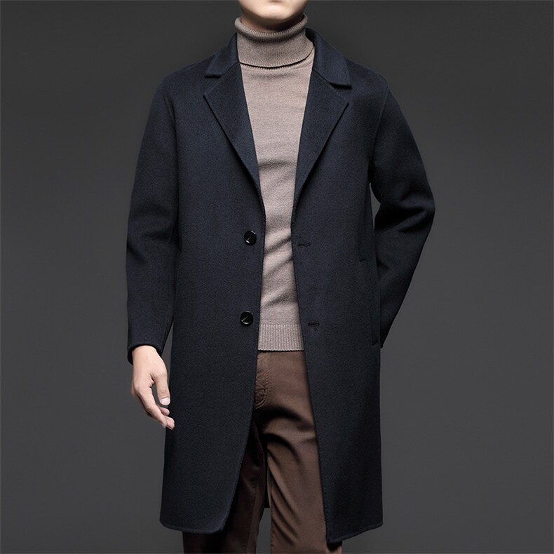 冬季新款羊毛双面呢大衣男装中长款中年男士商务休闲厚款保暖外套，男装毛呢大衣，电商B212（原钱塘6029）