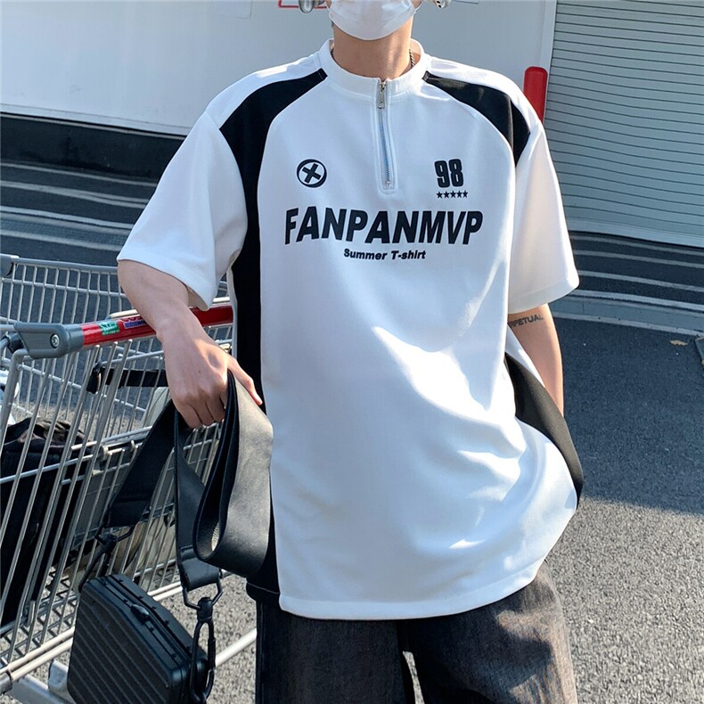 2026夏装新款薄款金属拉链拼接印花五分袖T恤 T6605/特P30 白色3图片