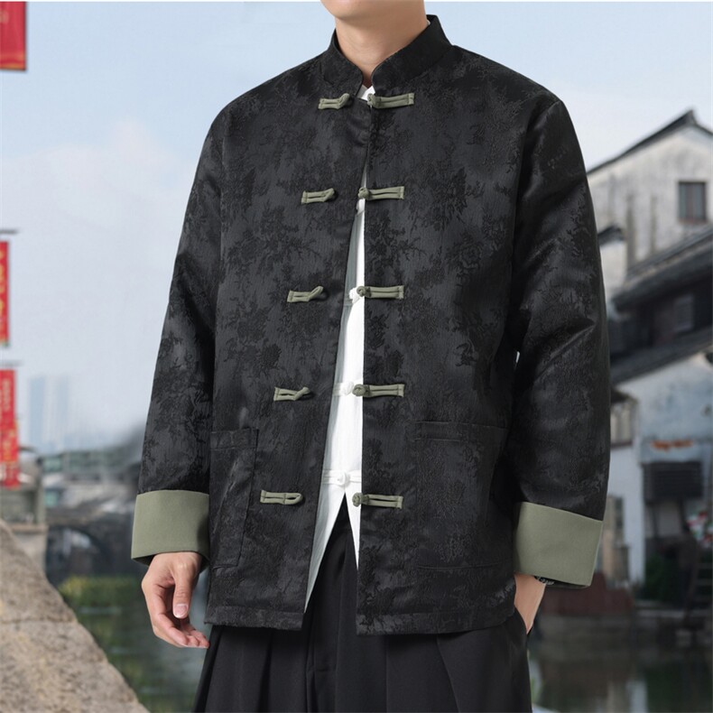 男士外套浮雕梅花夹克盘扣立领唐装风XZ1512-2504单夹克-P80，男装夹克，星座1512