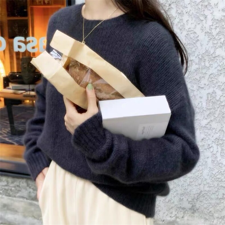 秋冬新款针织套头毛衣女纯色圆领长袖打底羊毛衫图片