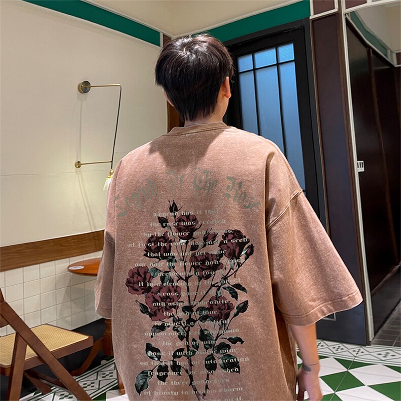 xz605-dsx130-特批30控492026春季新款字母玫瑰印花水洗短袖T恤,男装T恤,星座605(原A050)