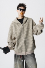 可二开美式条纹连帽拉链卫衣男无影墙S-XL开衫卫衣78113特P65控98，男装卫衣，星座227-7