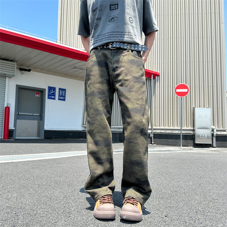 美式复古迷彩休闲裤男女同款宽松直筒阔腿裤KK30-P45,男装休闲裤,星座308B-2