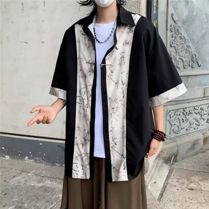 文艺青春流行潮ins潮流衬衫新款百搭标准夏季男时尚五分袖图片