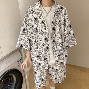特P45控88-夏装冰丝短袖衬衫短裤休闲套装男生沙滩裤两件套XTZ226图片
