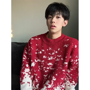 网图84531-P50雪花渐变针织衫圣诞毛衣复古衣服慵懒风红色外套图片