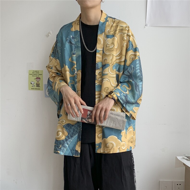 夏季大码风港风外套防晒服开衫薄款道袍披风汉服潮F12/P40，男装防晒衣，钱塘713