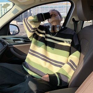 B384P48秋冬男装毛衣时尚休闲宽松打底衫条纹鹿毛绒图片
