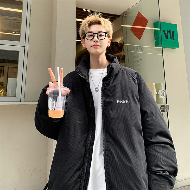 男棉服宽松立领条纹刺绣棉衣加厚棉袄面包服MY8697/特P90黑色,男装棉衣,电商A094