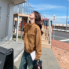 现货麂皮绒夹克女短款2025秋季新款韩版复古休闲时尚设计感外套，女装皮衣，幸运星