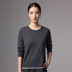 法式撞色边假两件100纯羊毛衫女25新款高端精纺薄款长袖打底毛衣，女装羊毛衫，蚂蚁派对工厂直营店