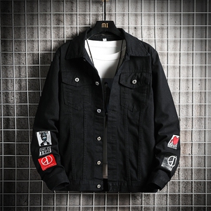 JK616-p45  M-5XL网格ins牛仔夹克绣花破洞大码男日系CITYBOY图片