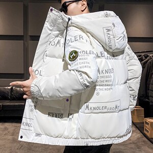 现货 仓库桥园路  连帽潮牌时尚韩版宽松鲨鱼皮羽绒服短款外套图片