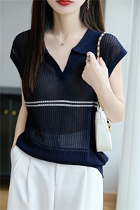 莱赛尔polo领针织小飞袖T恤女2025夏薄透气宽松短袖打底小上衣t恤图片