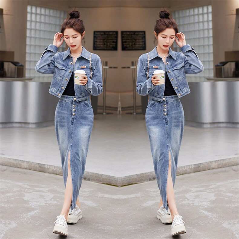 时尚显瘦牛仔套装女气质百搭长裤外套两件套,女装套装/套裙,秋水欣儿