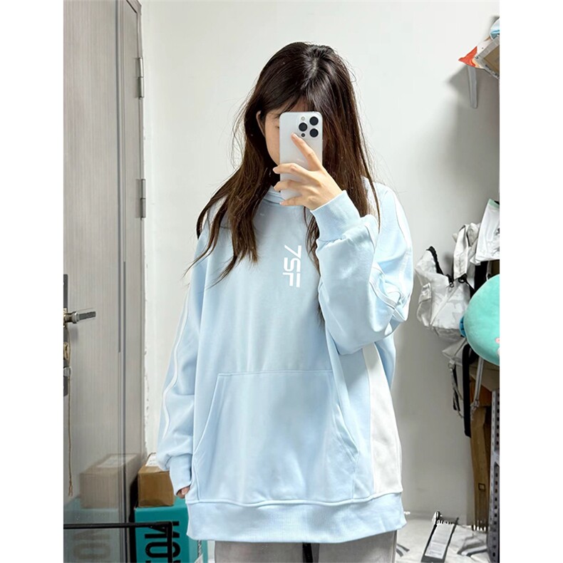 抖音得物品质美式高街宽松结构拼接撞色连帽印花卫衣外套AW13304,女装短外套,电商A443