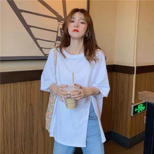 夏装新款韩版时尚休闲短袖开叉T，女装，璐玩美