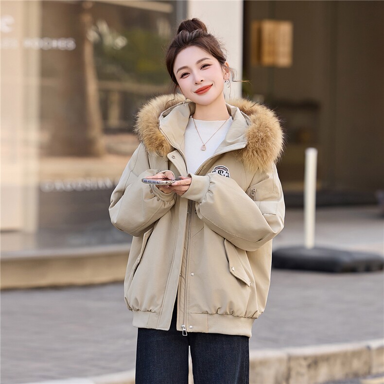现货！2025年冬季红色羽绒服女大毛领设计感保暖休闲上衣,女装羽绒服,沐七七