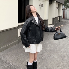 【现货，新款】26短款春季长袖拉链皮衣外套2C215-P155-K248，女装皮衣，2C215