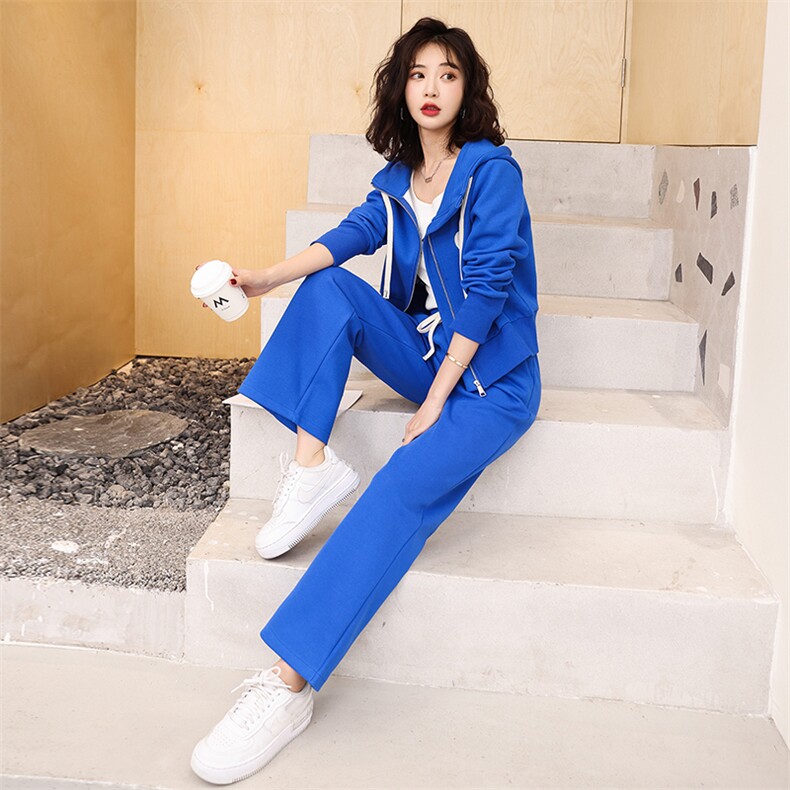 2022年春装新款克莱因蓝休闲连帽运动服卫衣套装女网红两件套,女装套装/套裙,瑶迪依秀