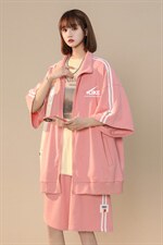 中性夏季简约印花短袖ins运动风开衫T恤外套套装TZ653P85控108，男装休闲套装，A247A