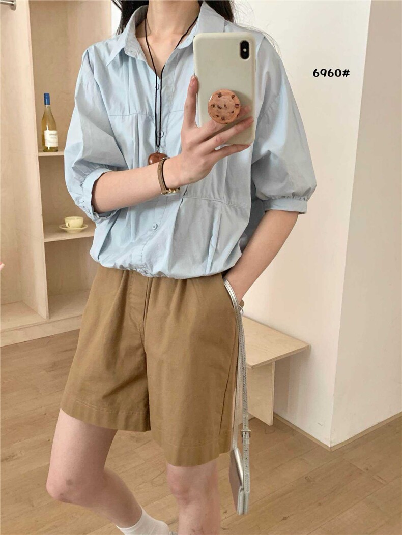 2025年夏季无袖POLO领短袖休闲修身型设计款小五分T,女装衬衫,洛丽兰可