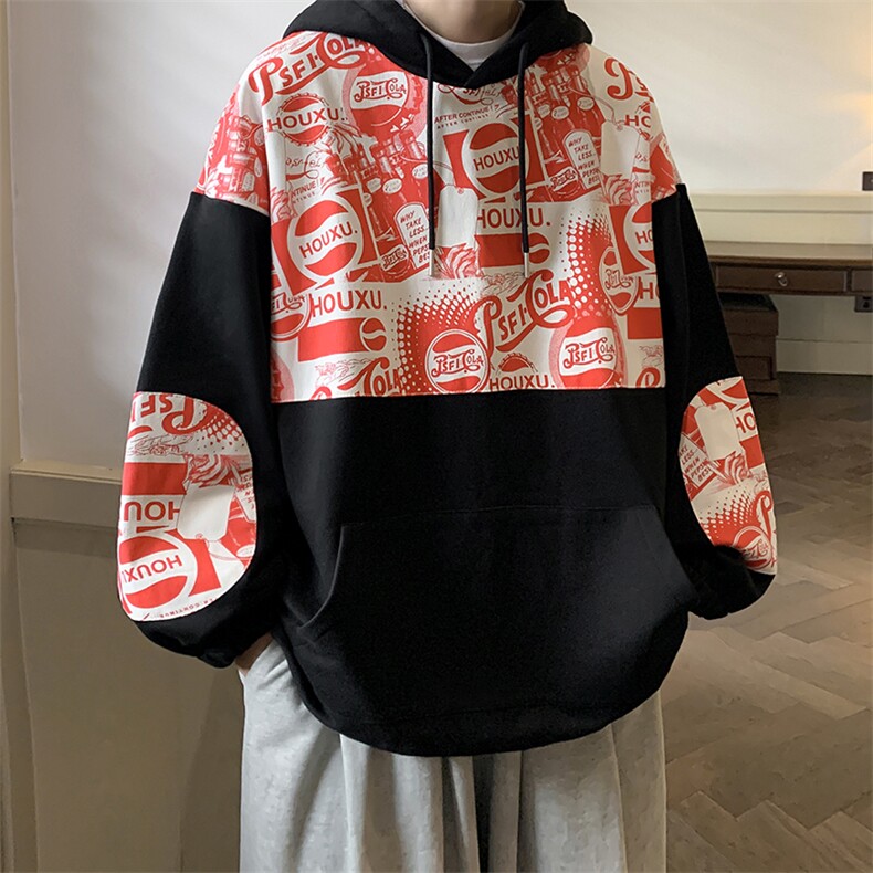 特P50 高品质纯棉2026春秋冬拼接复古连帽卫衣男潮流上衣XW221图片
