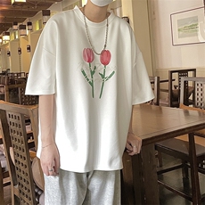 郁金香印花夏季纯棉短袖T恤氛围感男女814-1-T574-P28，男装T恤，星座814-1