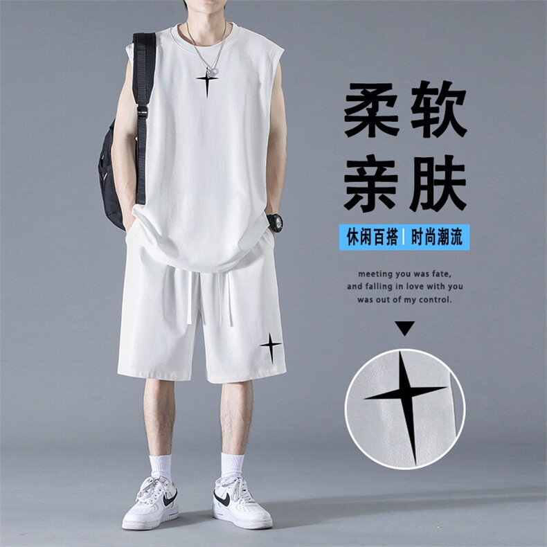 透气无袖t恤夏季冰丝速干短袖短裤百搭套装TZ86-特批68109,男装T恤,星座718