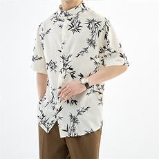 夏季新中式风立领竹叶短袖衬衫男冰丝衬衣A236-0830-特P35，男装T恤，电商A236