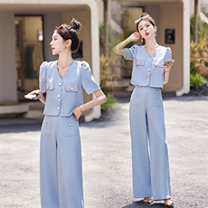 小香风职业套装女2025夏季新款爆款高级感气质时尚阔腿裤两件套潮,女装套装/套裙,曼慕纤衣, 小香风职业套装女2025夏季新款爆款高级感气质时尚阔腿裤两件套潮,女装套装/套裙,曼慕纤衣,