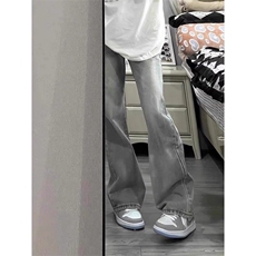 美式高街加绒加厚裤子男秋冬烟灰色牛仔裤KF3058常规P39加绒P49，男装牛仔裤，四季星座505